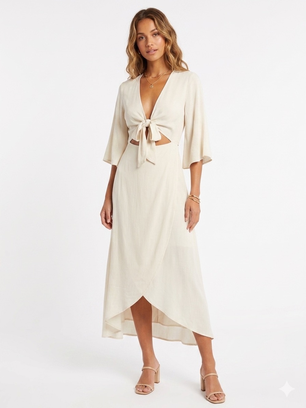 l*space Cream Tie-Front Midi Dress